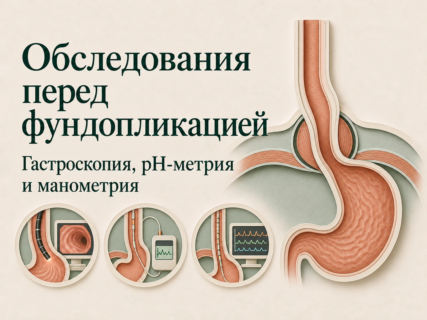 Иллюстрация к статье «Обследования перед фундопликацией: гастроскопия, pH-метрия и манометрия»